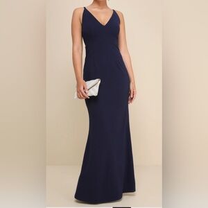 Lulu's Blue Sleeveless V-Neck Gown Bridesmaid or MOB